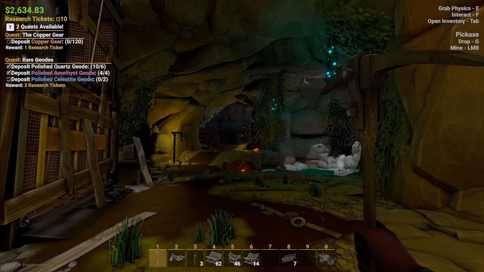 Crystal cave biome with bioluminescent plants