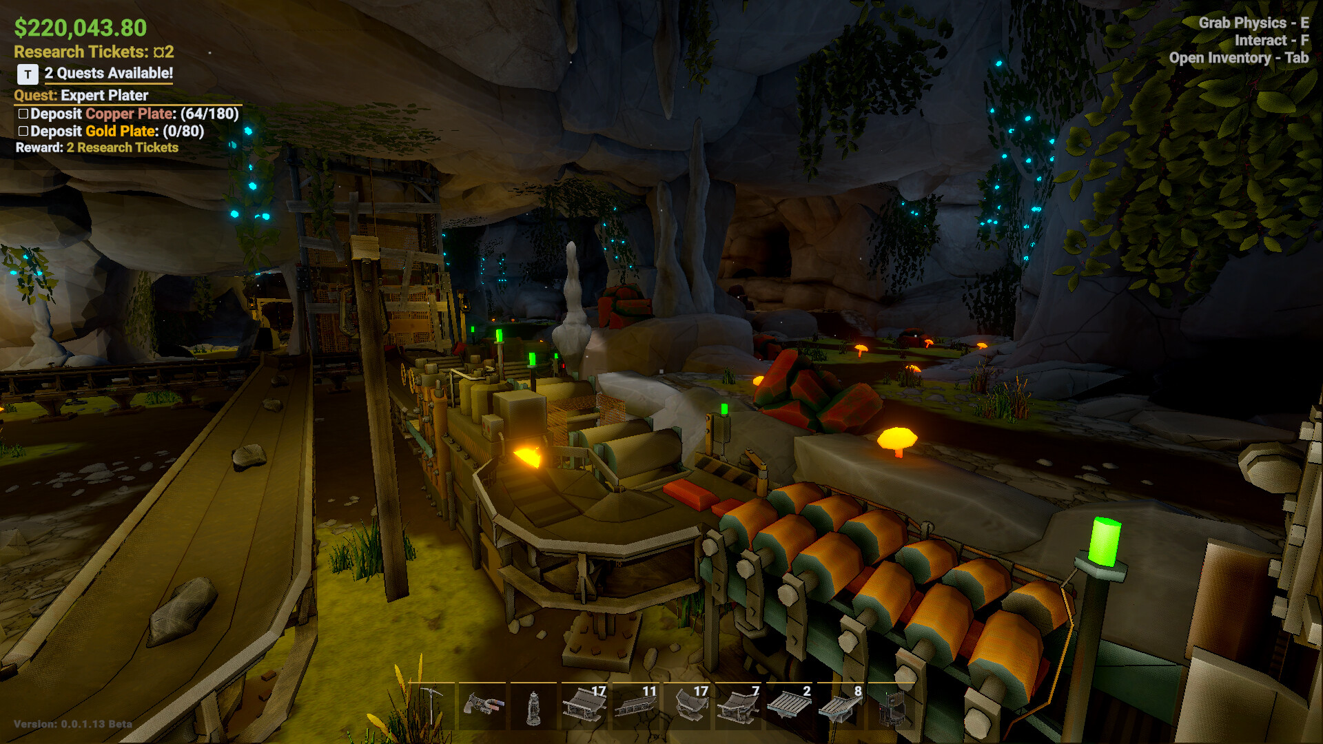 Late-game factory built into a lush cave biome