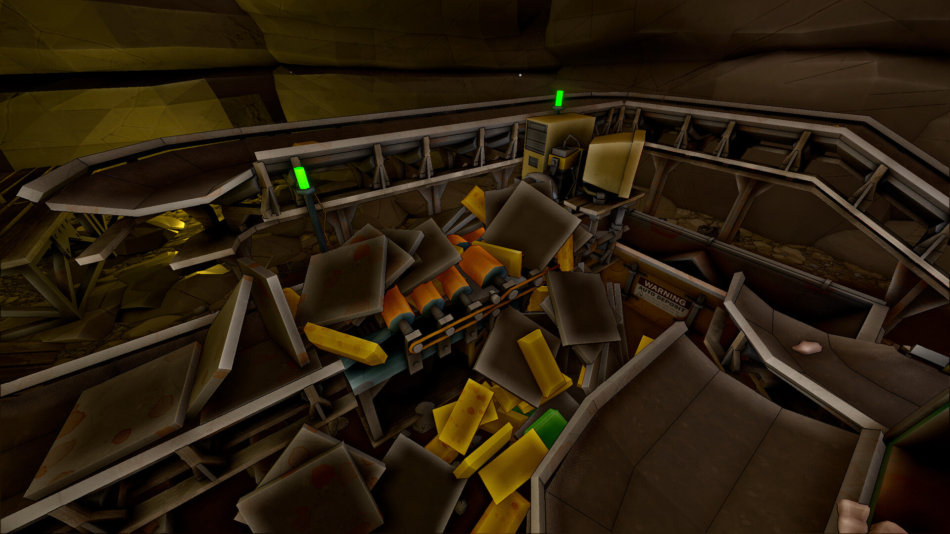 Physics chaos — gold ingots and parts piled up